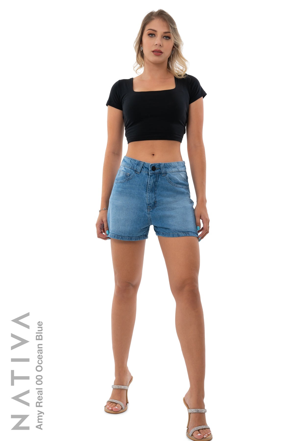 MOM SHORTS, TRUE DENIM, AMY REAL 00 OCEAN BLUE. Talle Alto. Auténtico e Interminable. Cintura Ajustable PERFECT FIT®