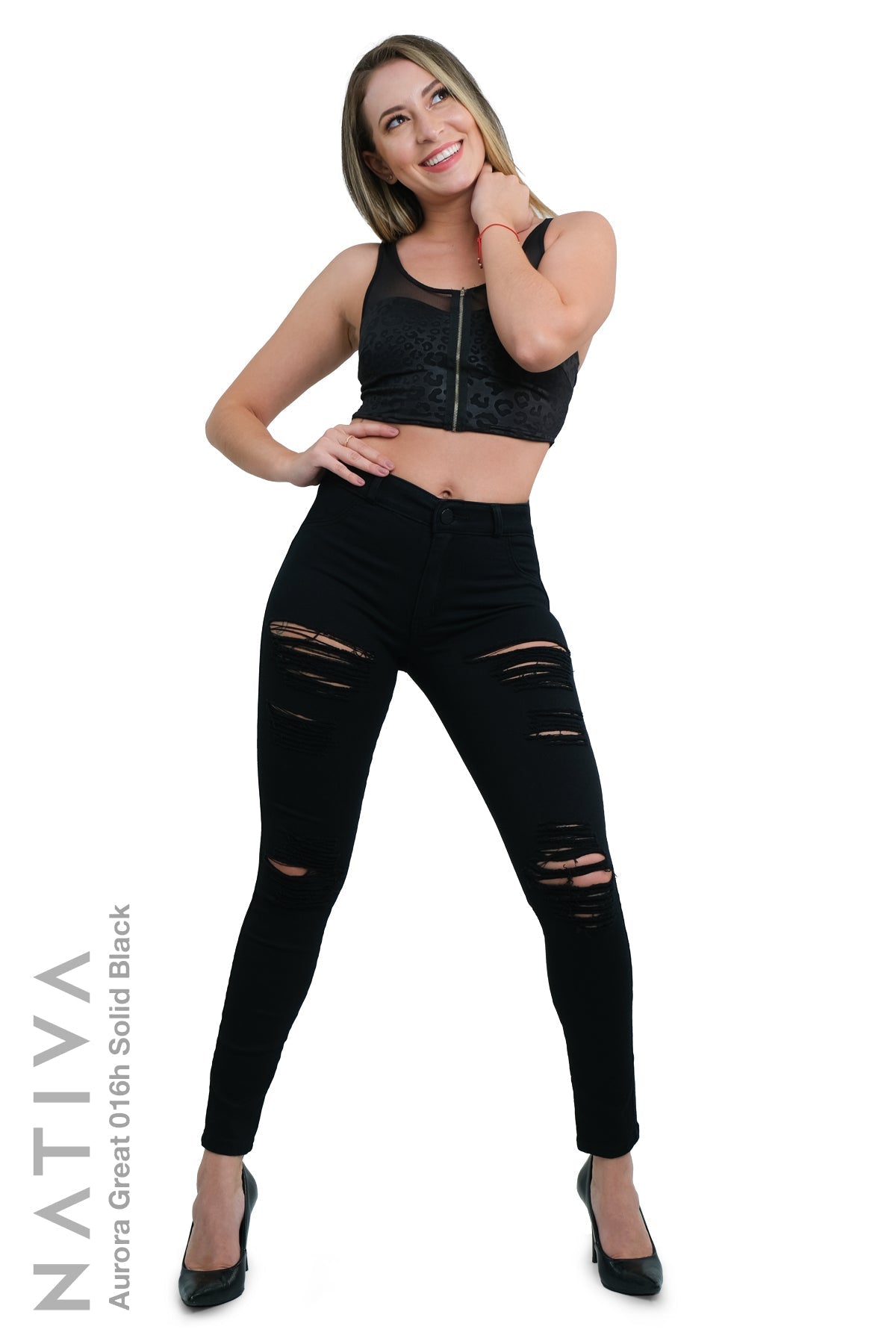 SUPER SKINNY JEANS, AURORA GREAT 016H BLACK, Talle Medio. Moldeador. Cuatro Estaciones. Tecnología No Stress®