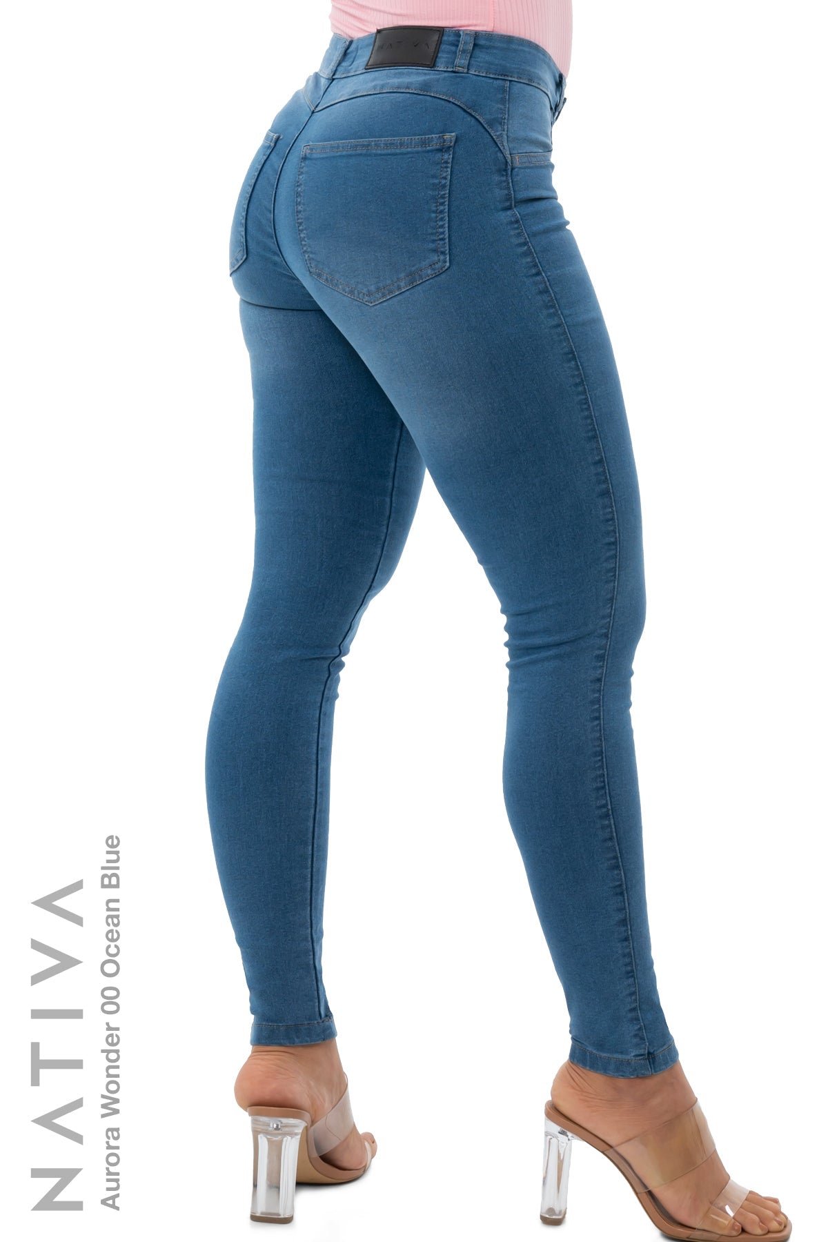 SUPER SKINNY JEANS, AURORA WONDER 00 OCEAN BLUE, Talle Medio. Moldeador y Afirmador. Casual 7 días. Tecnología No Stress®