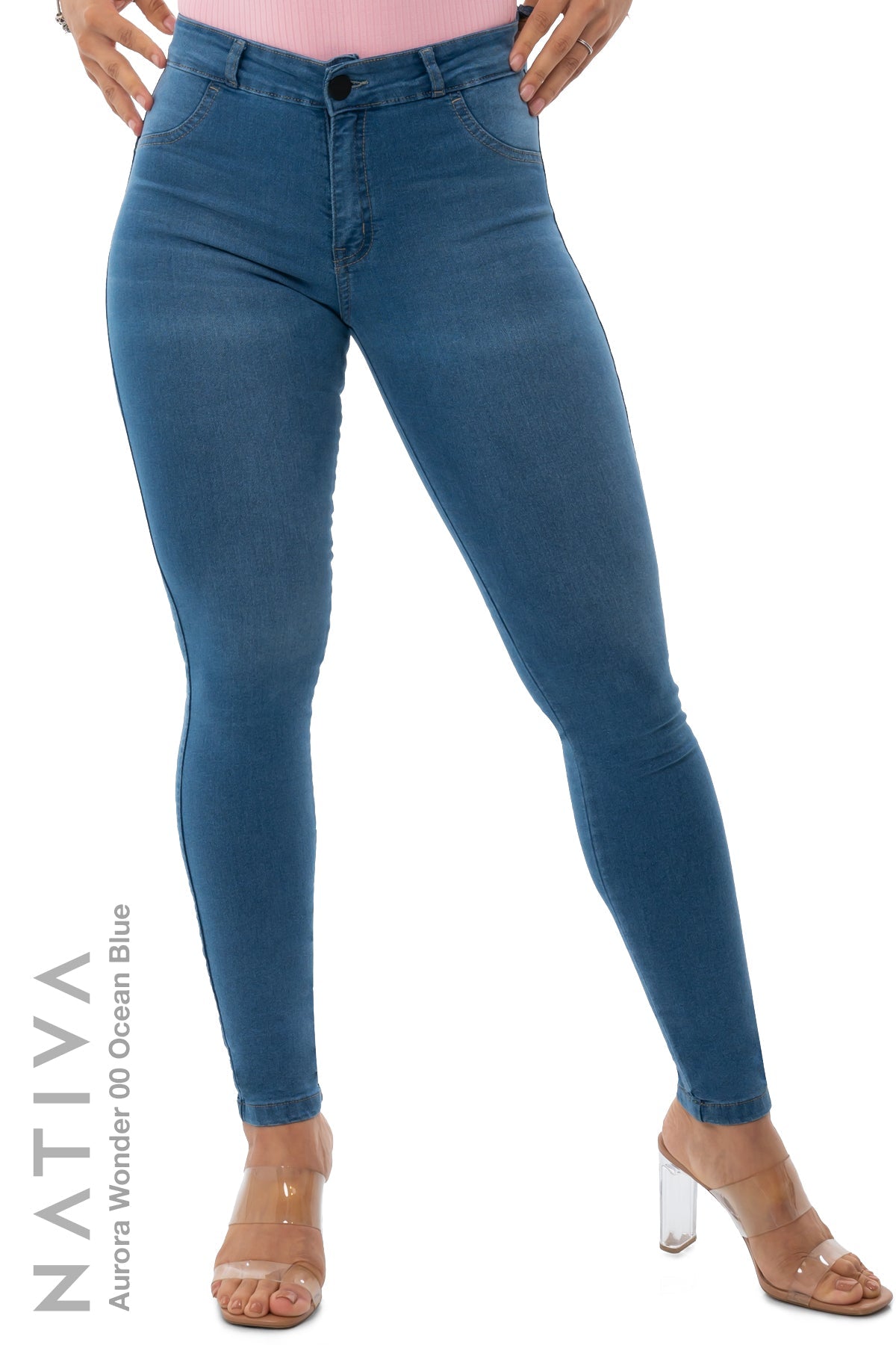 SUPER SKINNY JEANS, AURORA WONDER 00 OCEAN BLUE, Talle Medio. Moldeador y Afirmador. Casual 7 días. Tecnología No Stress®