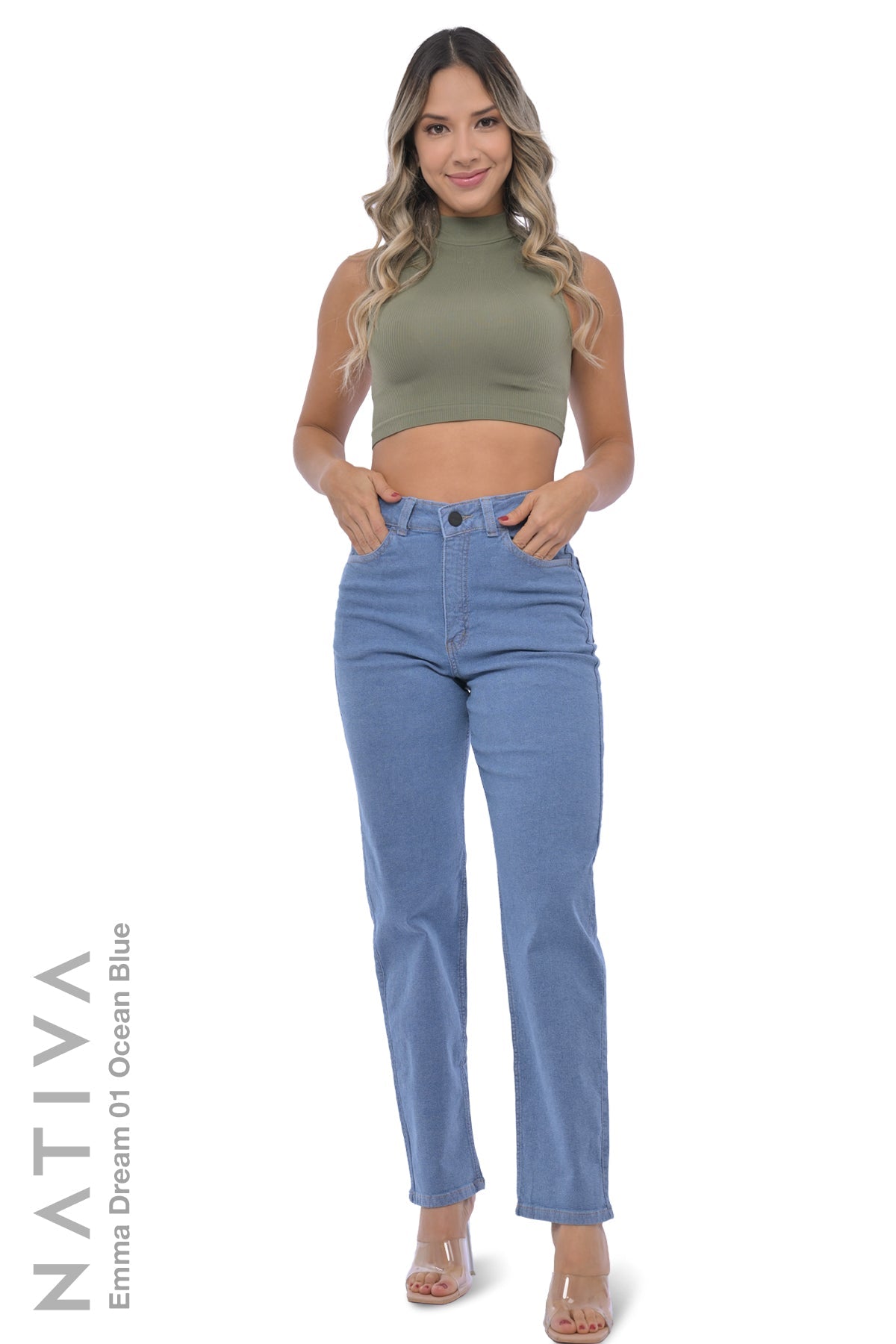 STRAIGH JEANS, EMMA DREAM 01 OCEAN BLUE. Talle Alto. Con tejidos ESFD (Extreme Stretch Flattering Denim). Cintura Ajustable PERFECT FIT®