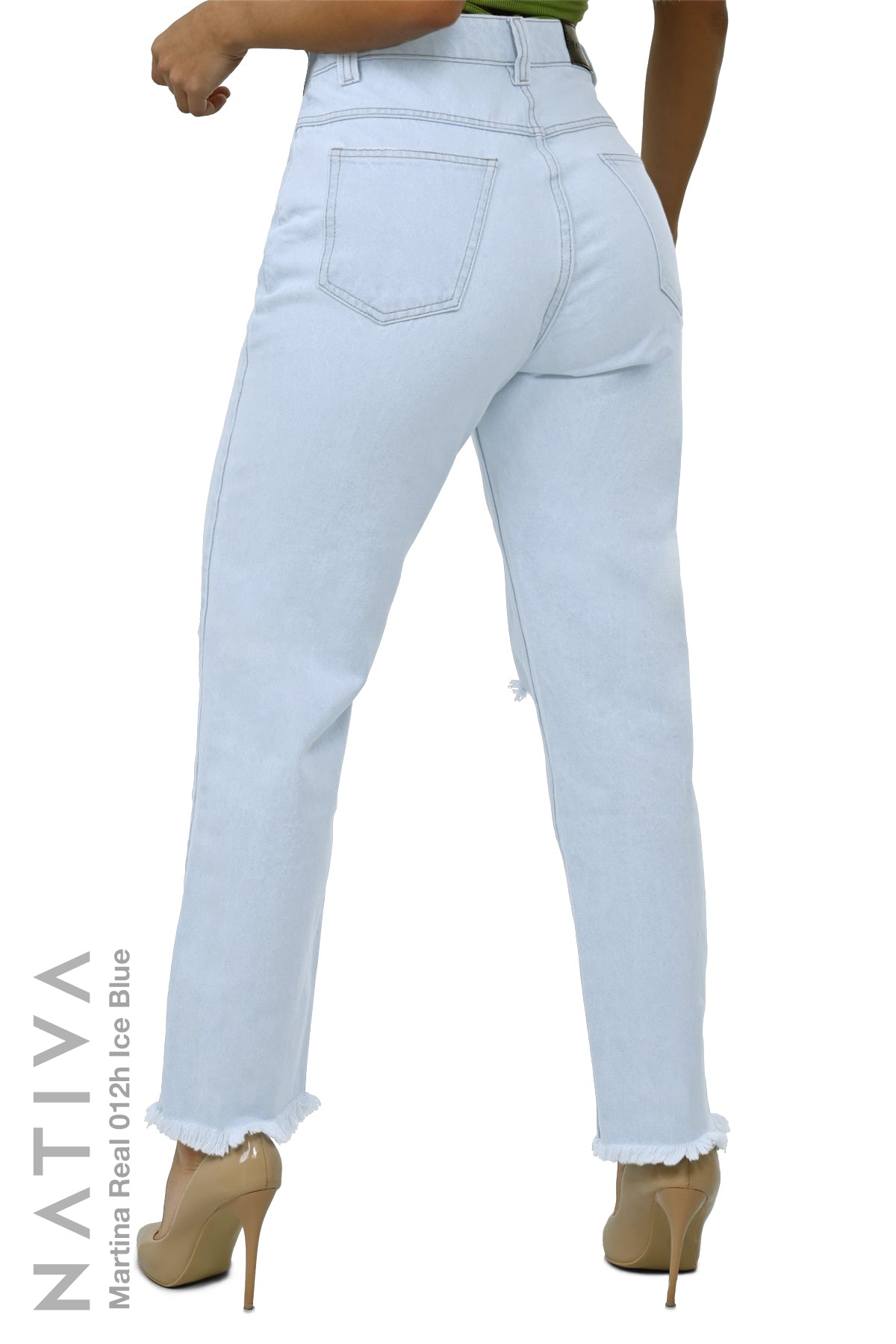 MOM JEANS TRUE DENIM, MARTINA REAL 012H ICE BLUE. Talle Alto. Alto Confort. 100% Algodón Nativo Virgen. Auténtico e Interminable. Cintura Ajustable PERFECT FIT®