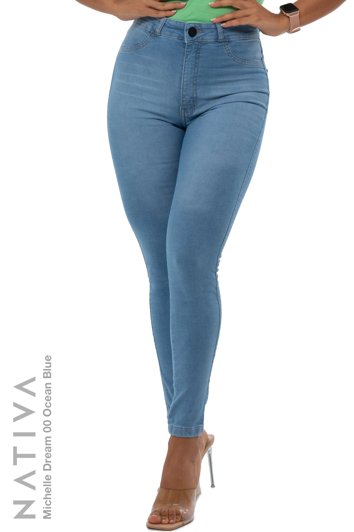 SUPER SKINNY JEANS, MICHELLE DREAM 00 OCEAN BLUE, Talle Alto. Moldeador Ultra Confortable. Jornada Prolongada. Tecnología No Stress®