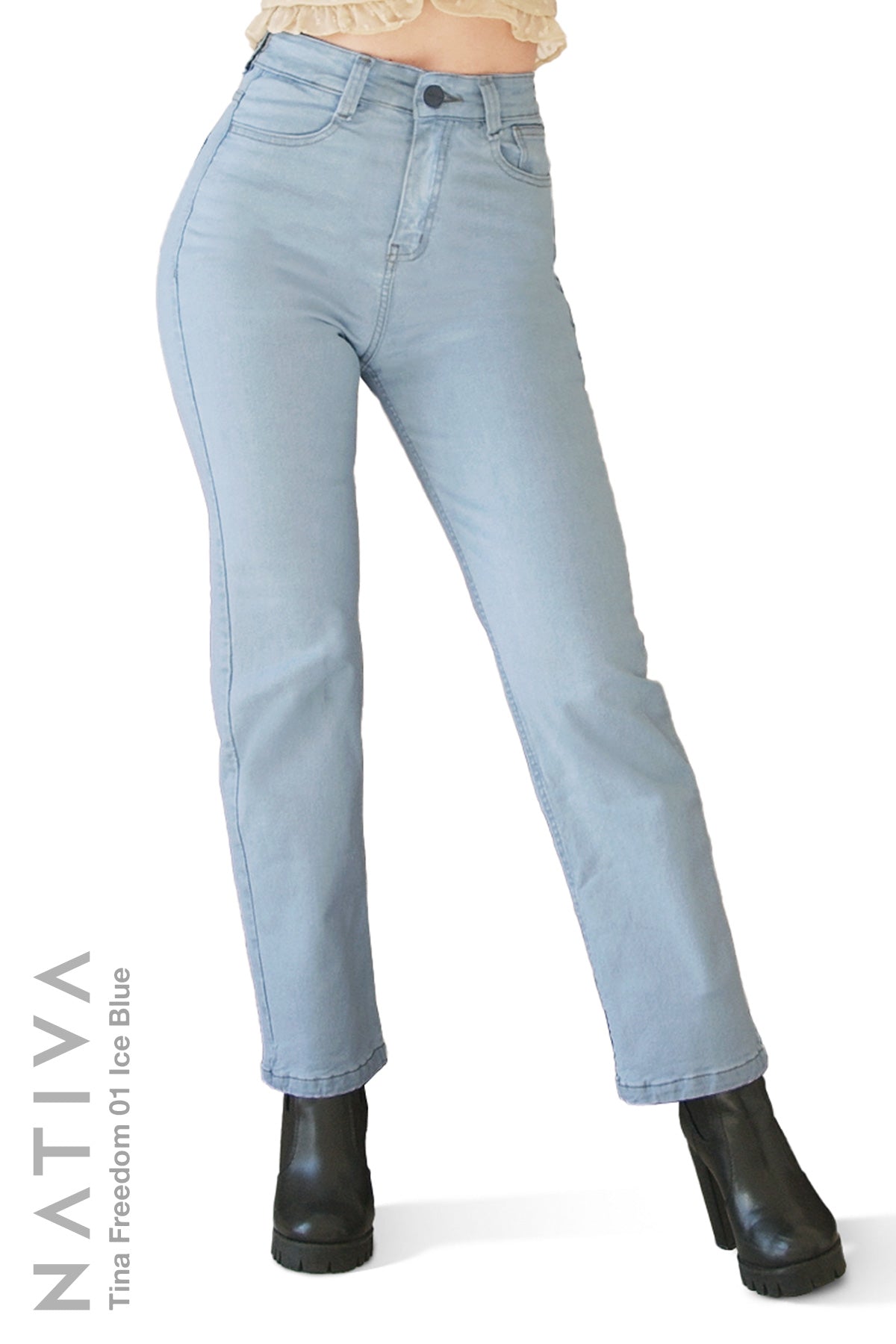 STRAIGHT JEANS, TINA FREEDOM 01 ICE BLUE. Talle Alto. Con tejidos ESFD (Extreme Stretch Flattering Denim). Cintura Ajustable PERFECT FIT®
