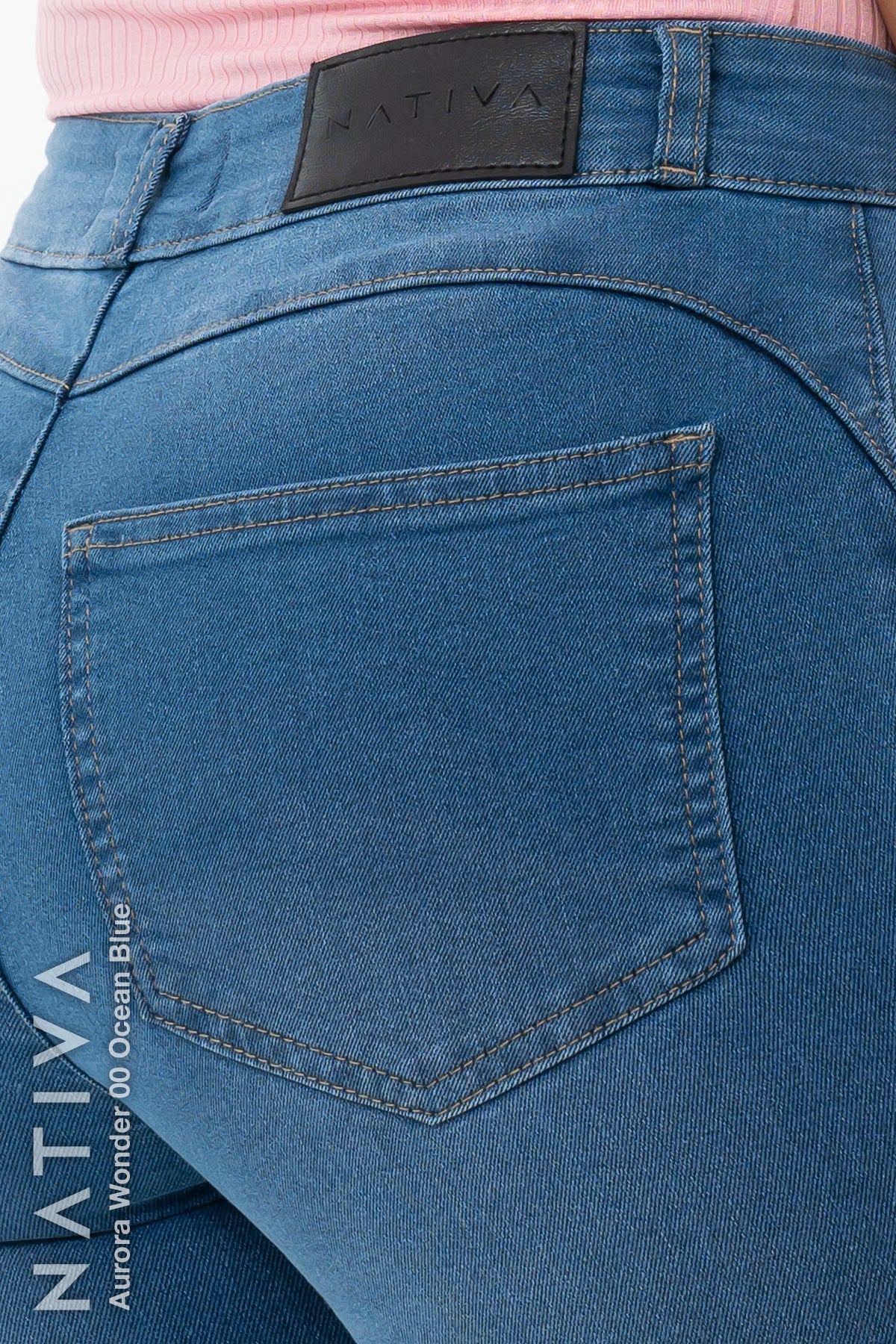SUPER SKINNY JEANS, AURORA WONDER 00 OCEAN BLUE, Talle Medio. Moldeador y Afirmador. Casual 7 días. Tecnología No Stress®