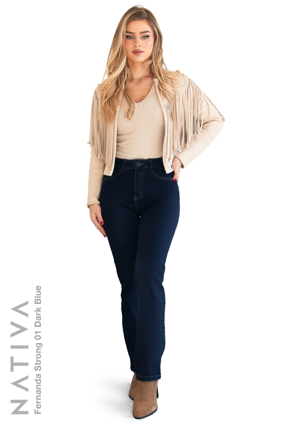 STRAIGHT JEANS, FERNANDA STRONG 01 DARK BLUE. Talle Alto. Con tejidos ESFD (Extreme Stretch Flattering Denim). Cintura Ajustable PERFECT FIT®