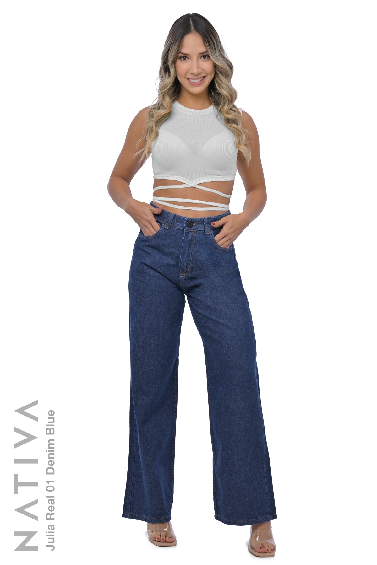 WIDE LEG True Denim Jeans, JULIA REAL 01 DENIM BLUE. Talle Alto. Auténtico e Interminable. Cintura Ajustable PERFECT FIT®