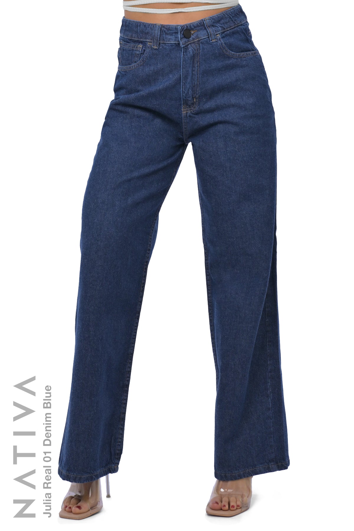 WIDE LEG True Denim Jeans, JULIA REAL 01 DENIM BLUE. Talle Alto. Auténtico e Interminable. Cintura Ajustable PERFECT FIT®