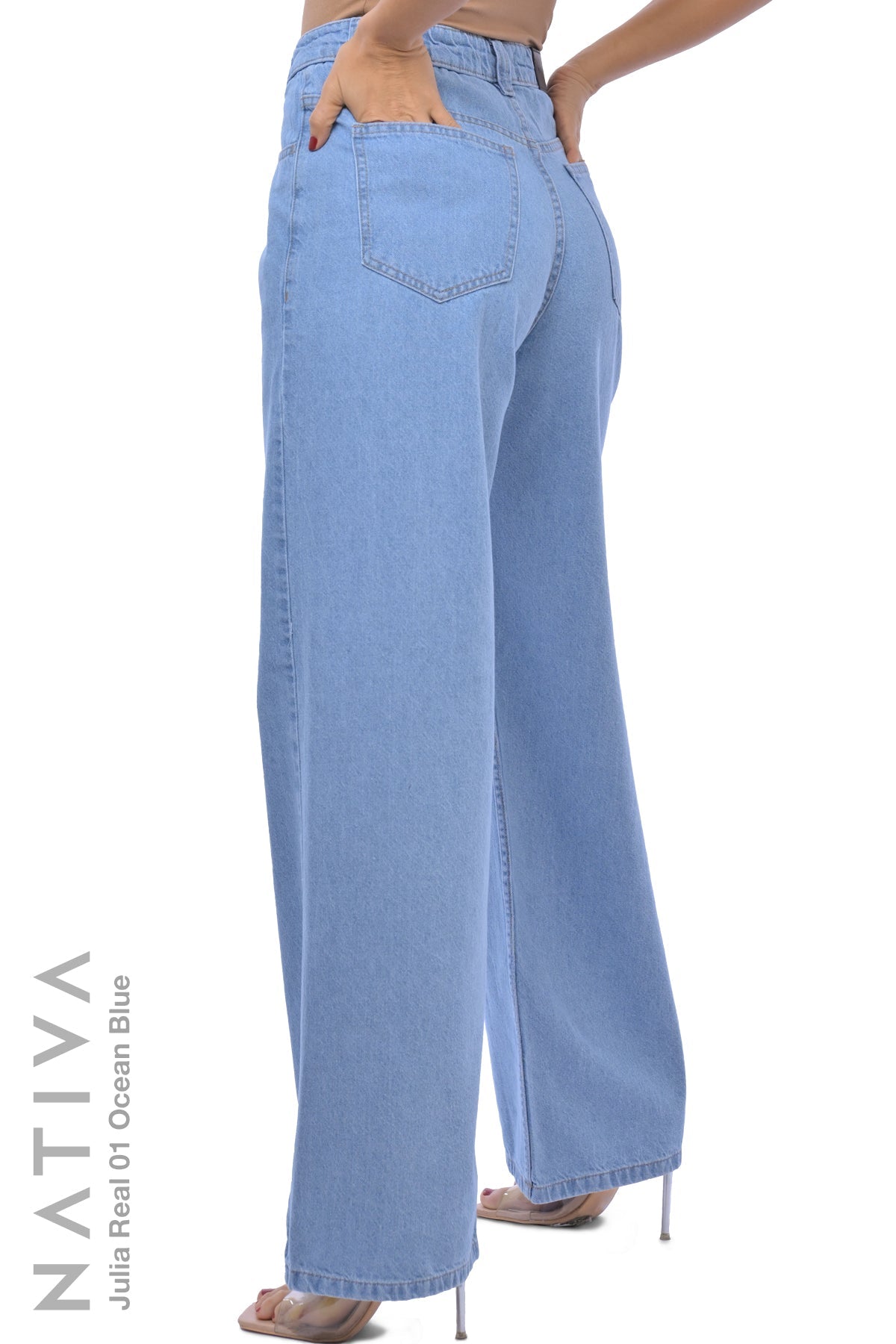 WIDE LEG True Denim Jeans, JULIA REAL 01 OCEAN BLUE. Talle Alto. Auténtico e Interminable. Cintura Ajustable PERFECT FIT®