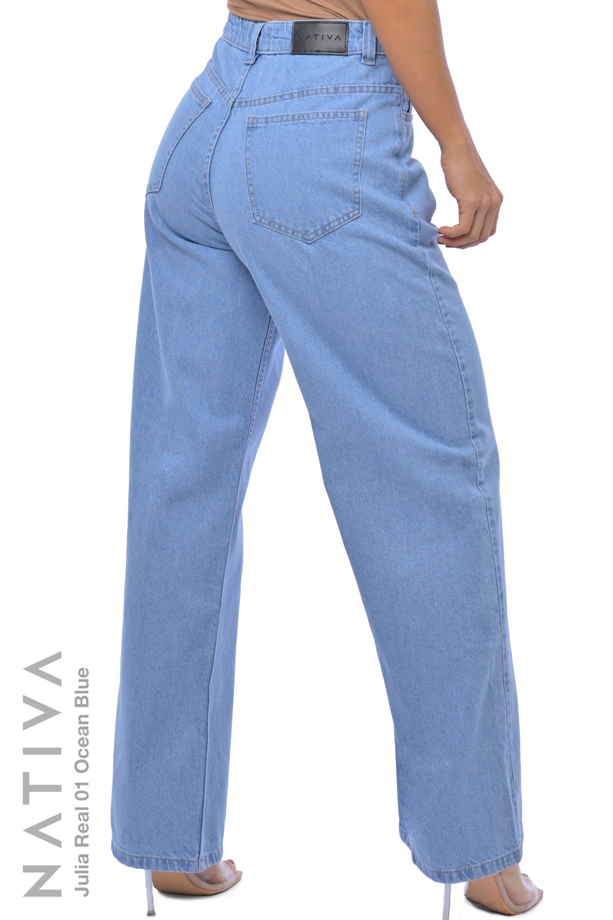 WIDE LEG True Denim Jeans, JULIA REAL 01 OCEAN BLUE. Talle Alto. Auténtico e Interminable. Cintura Ajustable PERFECT FIT®