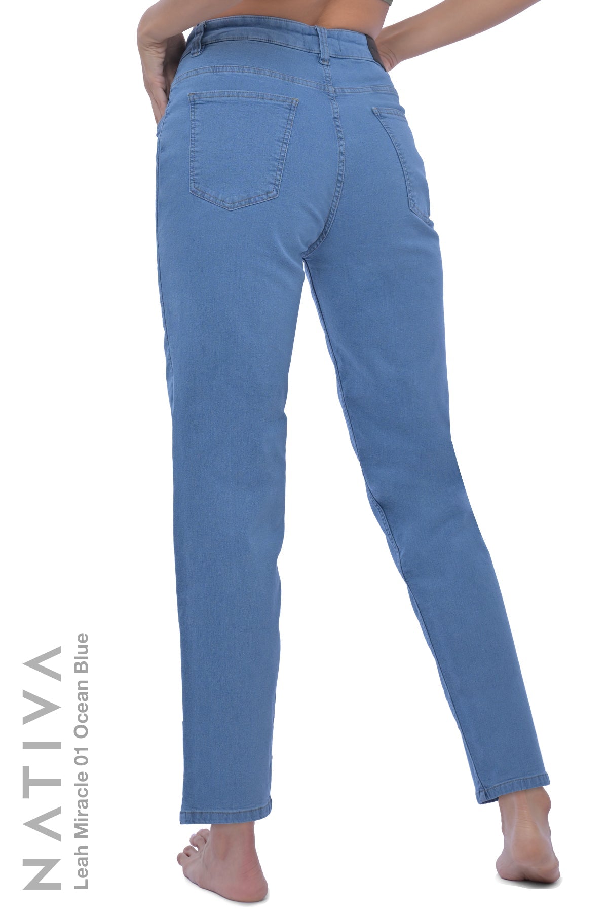 LEGGING JEANS, LEAH MIRACLE 01 OCEAN BLUE. Talle Alto. De Fácil Colocado. Para Descanso, Viajes y Vacaciones. Tecnología No Stress®