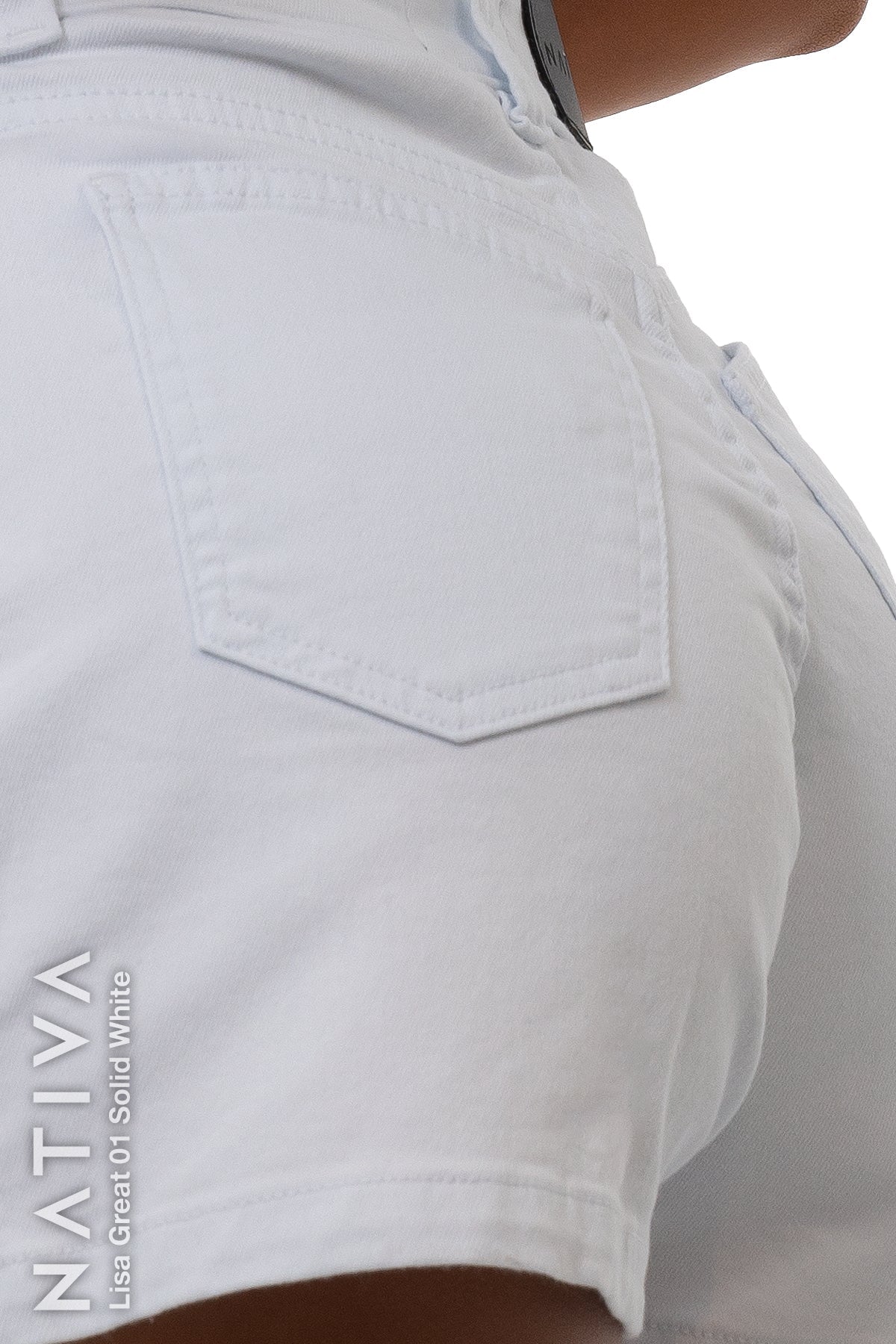 MOM SHORTS, LISA GREAT 01 WHITE. Talle Alto. Moldeador. ESFD (Extreme Stretch Flattering Denim). Confort Extremo