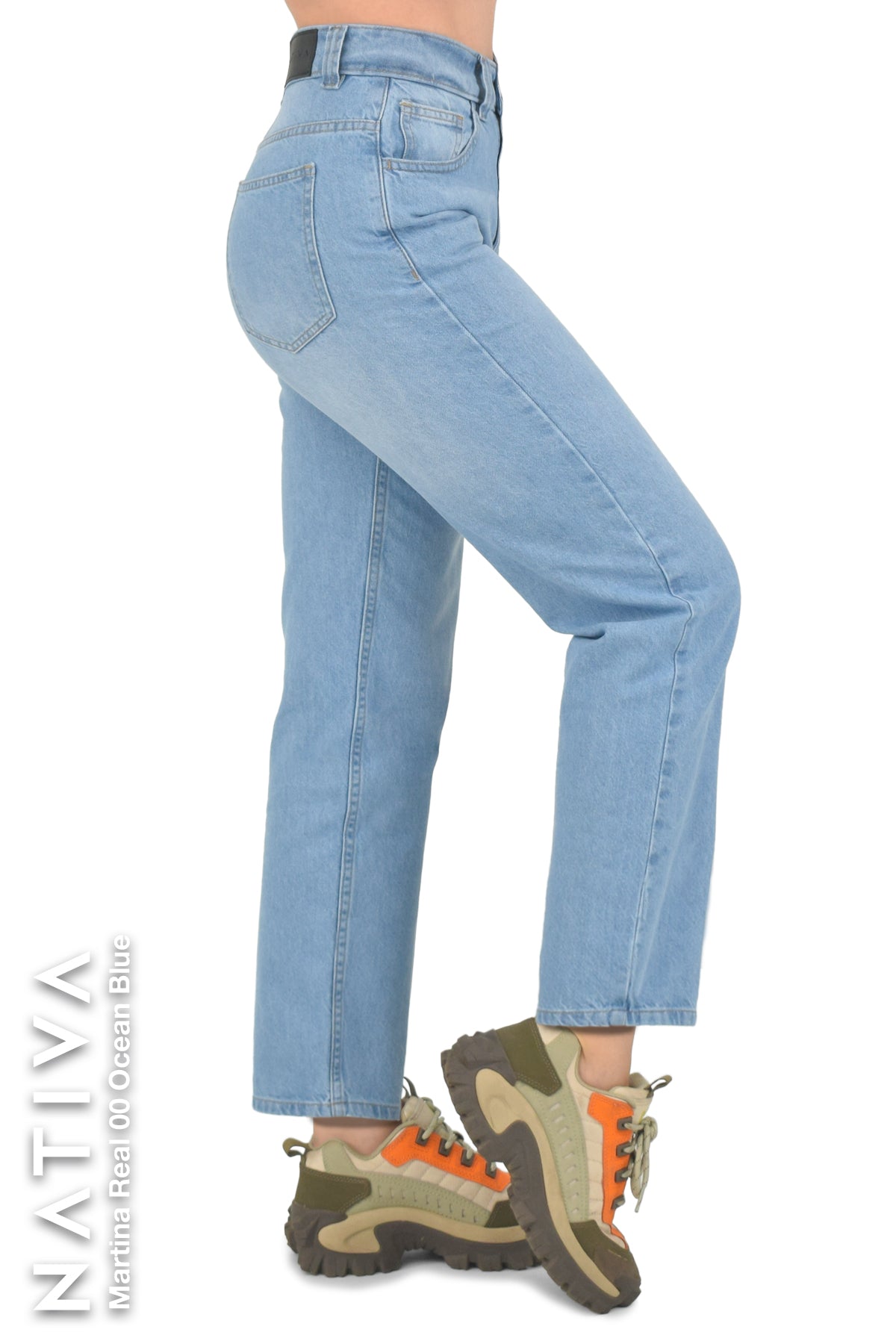 MOM JEANS TRUE DENIM, MARTINA REAL 00 OCEAN BLUE. Talle Alto. Alto Confort. 100% Algodón Nativo Virgen. Auténtico e Interminable. Cintura Ajustable PERFECT FIT®