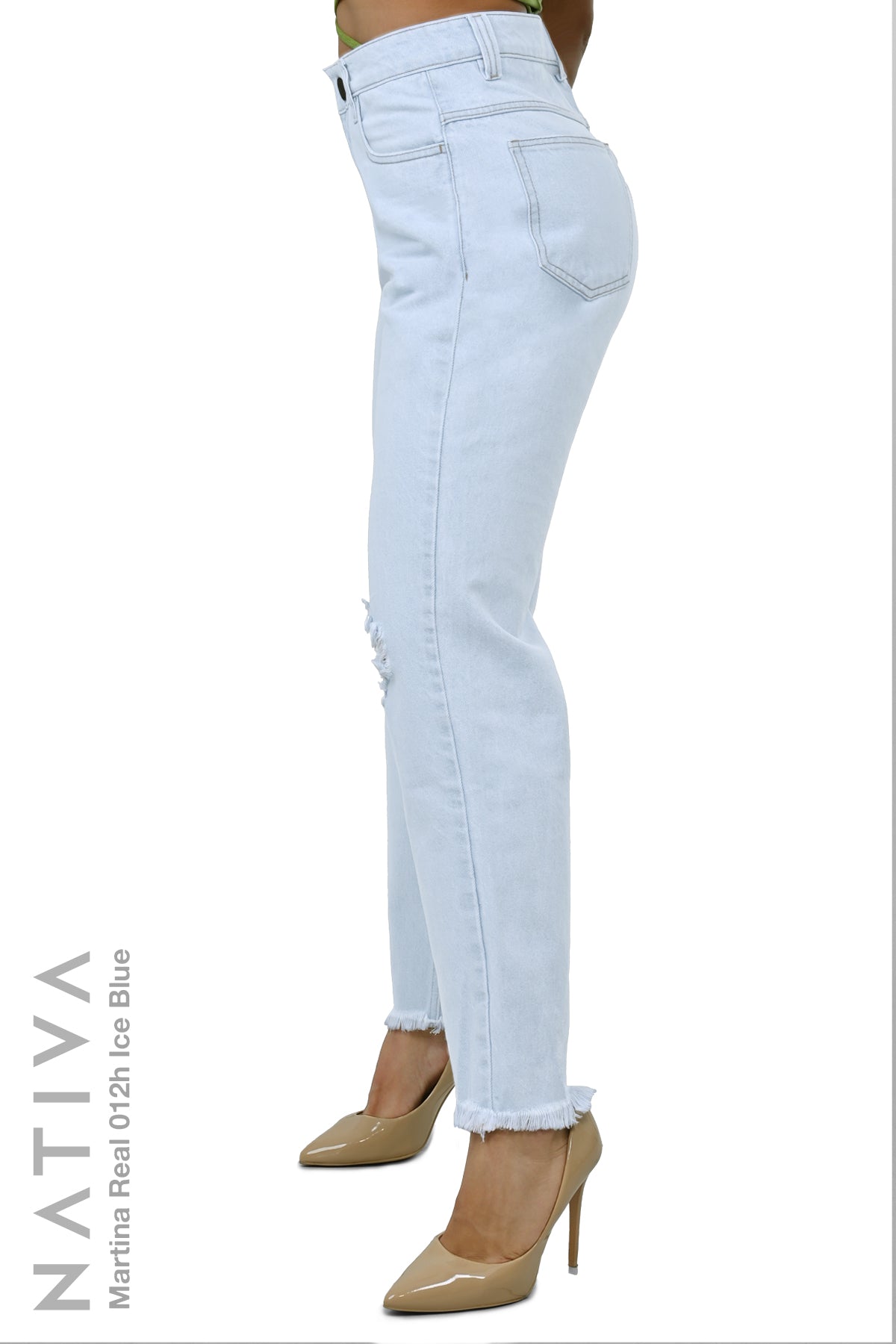 MOM JEANS TRUE DENIM, MARTINA REAL 012H ICE BLUE. Talle Alto. Alto Confort. 100% Algodón Nativo Virgen. Auténtico e Interminable. Cintura Ajustable PERFECT FIT®