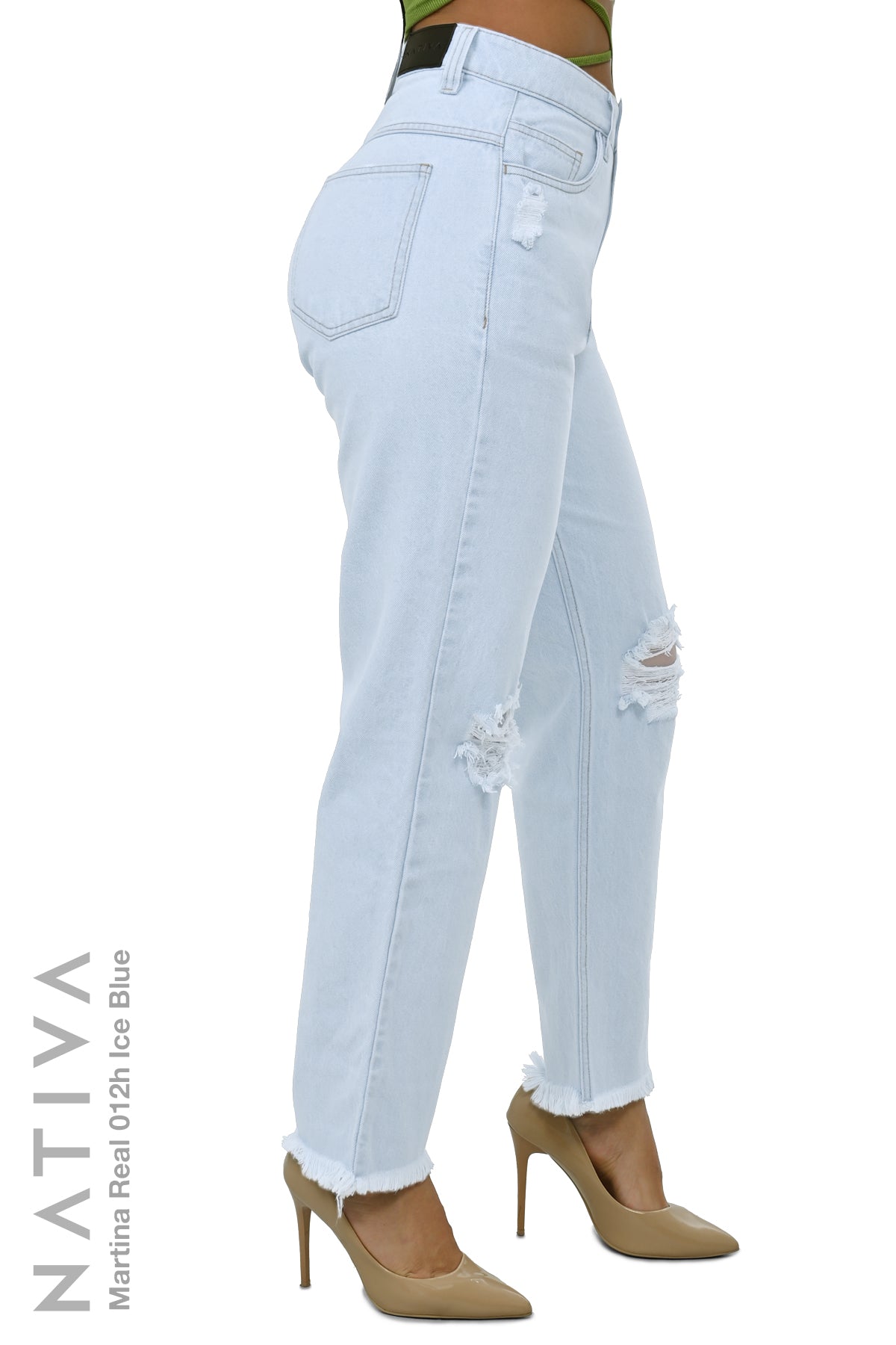 MOM JEANS TRUE DENIM, MARTINA REAL 012H ICE BLUE. Talle Alto. Alto Confort. 100% Algodón Nativo Virgen. Auténtico e Interminable. Cintura Ajustable PERFECT FIT®