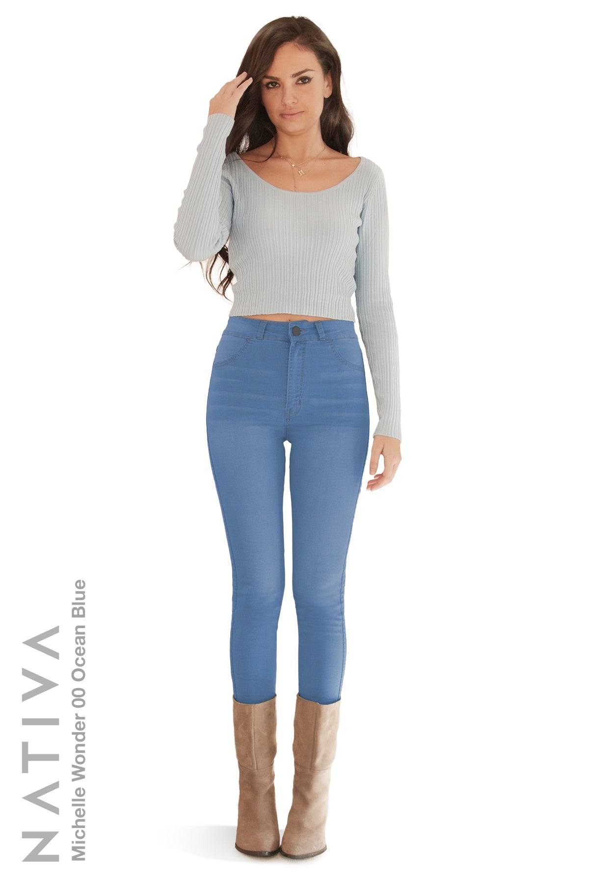 SUPER SKINNY JEANS, MICHELLE WONDER 00 OCEAN BLUE, Talle Alto. Moldeador y Afirmador. Casual 7 días. Tecnología No Stress®
