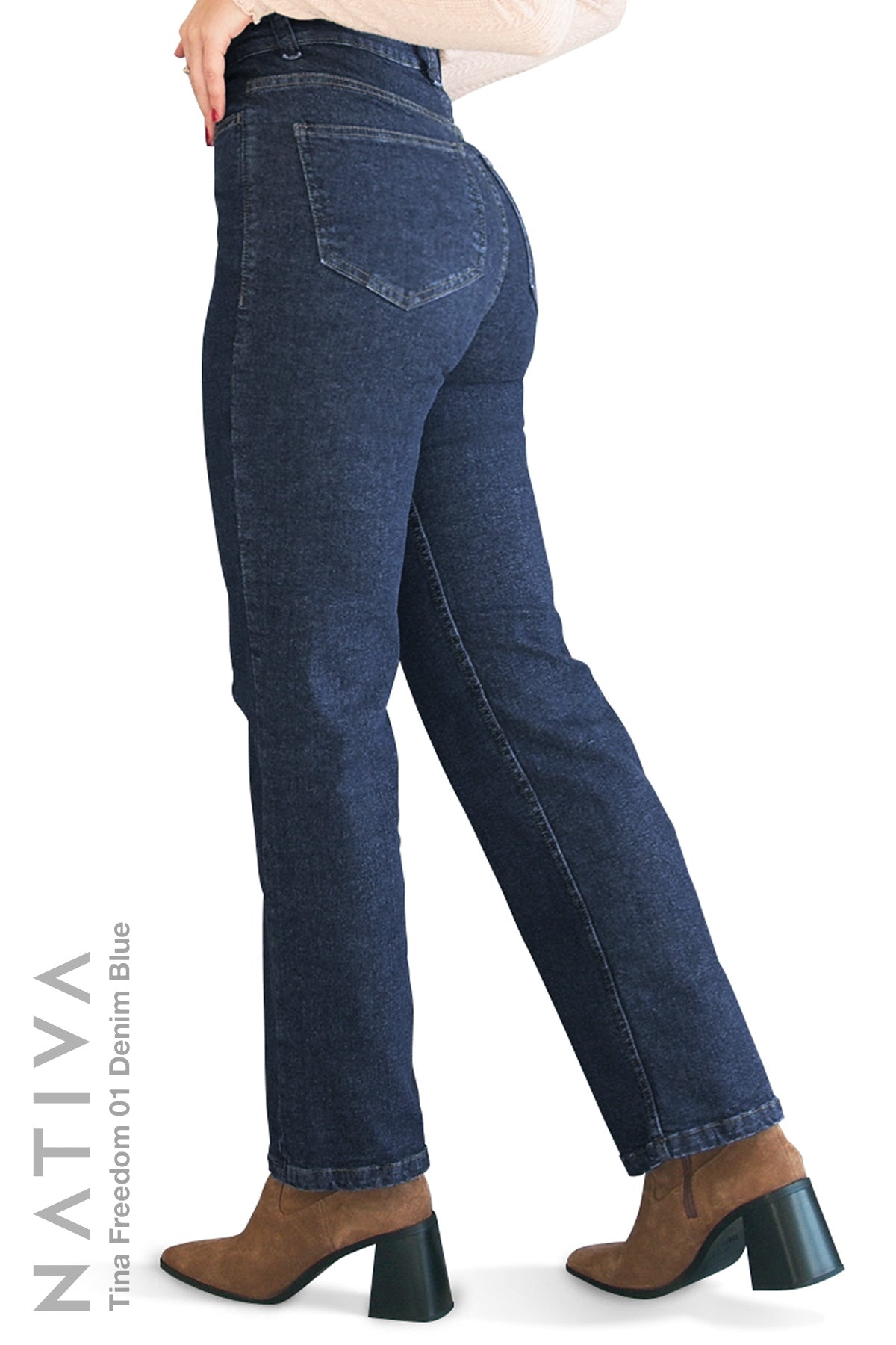 STRAIGHT JEANS, TINA FREEDOM 01 DENIM BLUE. Talle Alto. Con tejidos ESFD (Extreme Stretch Flattering Denim). Cintura Ajustable PERFECT FIT®